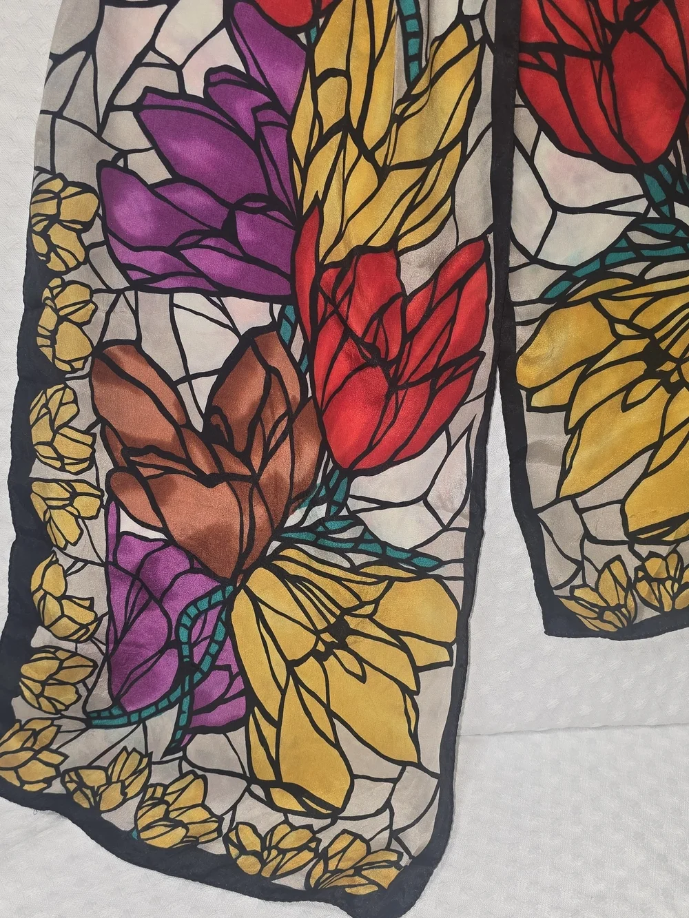 1960'S VINTAGE SILK SCARF BY THE SPECIALITY HOUSE0 STAINED GLASS WINDOW TULIPS